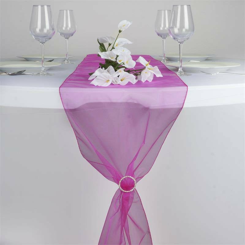 10 Pack Fuchsia Sheer Organza Table Runners – 14″x108″  |   Organza & Chiffon Organza & Chiffon Fuchsia