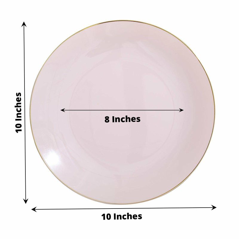 10 Pack Glossy Blush Round Plastic Dinner Plates With Gold Rim, Disposable Party Plates 10″  |   Disposable Dinner Plates Disposable Plates Blush