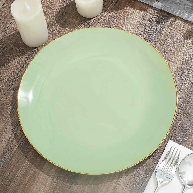 10 Pack Glossy Sage Green Round Plastic Dinner Plates With Gold Rim, Disposable Party Plates 10″  |   Disposable Dinner Plates Disposable Dinner Plates Disposable Dinner Plates