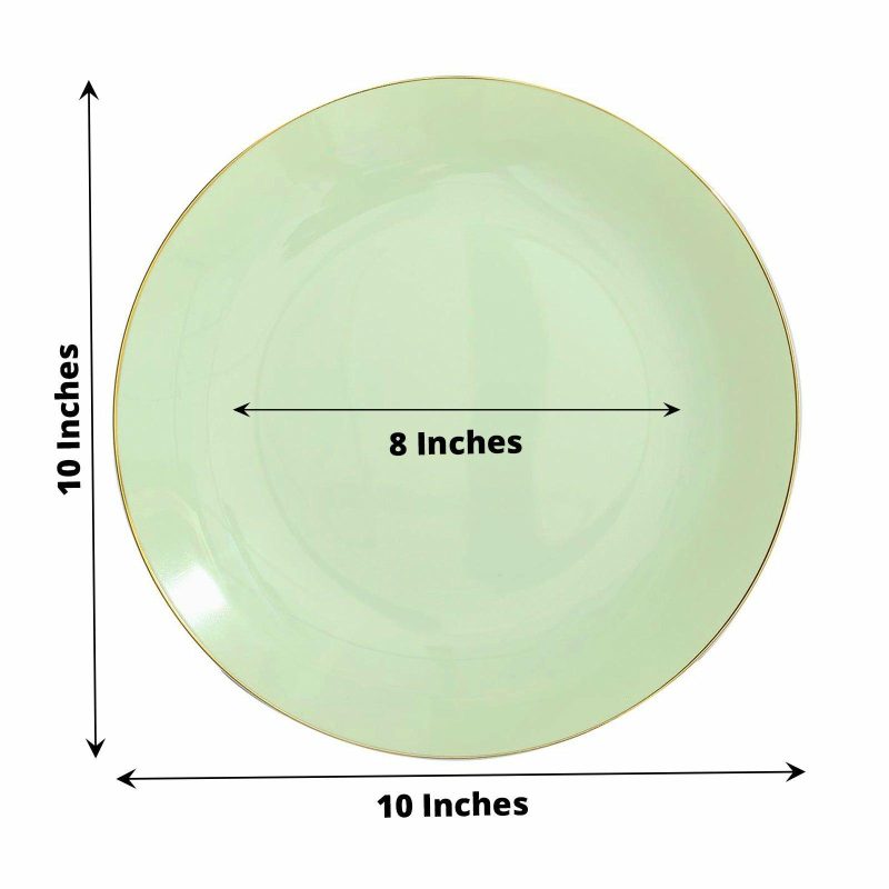 10 Pack Glossy Sage Green Round Plastic Dinner Plates With Gold Rim, Disposable Party Plates 10″  |   Disposable Dinner Plates Disposable Dinner Plates Disposable Dinner Plates