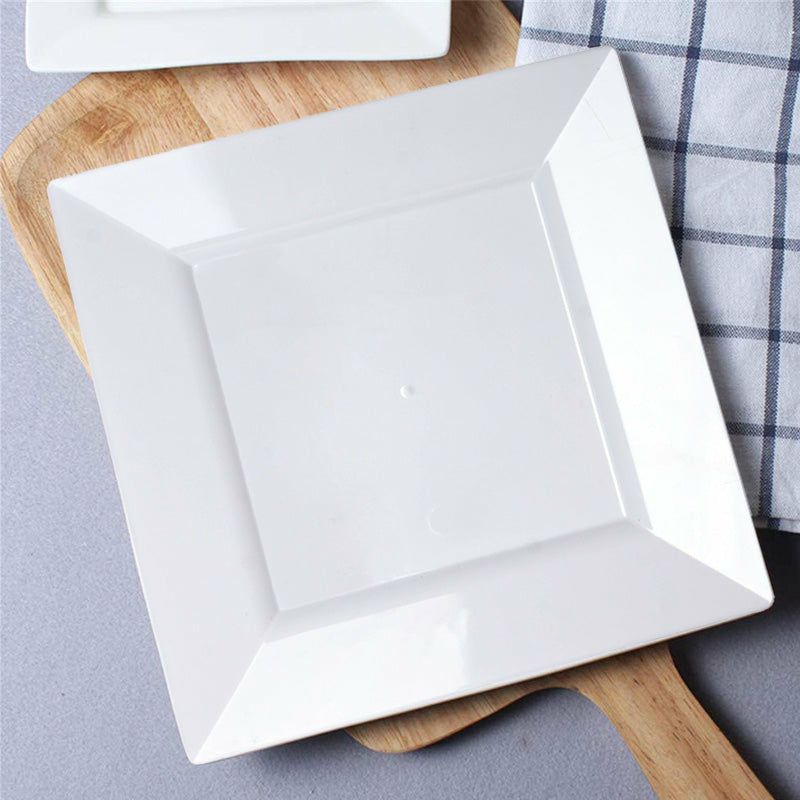 10 Pack Glossy White Square Plastic Dinner Plates With Wide Rim 10″  |   Disposable Dinner Plates Disposable Dinner Plates Disposable Dinner Plates