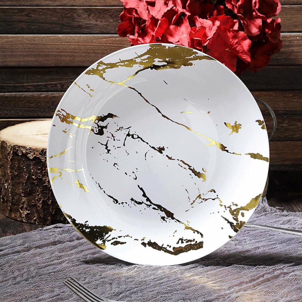 10 Pack Gold and White Marble Print Plastic Dinner Party Plates, Disposable Plates 10″  |   Disposable Dinner Plates Disposable Dinner Plates Disposable Dinner Plates