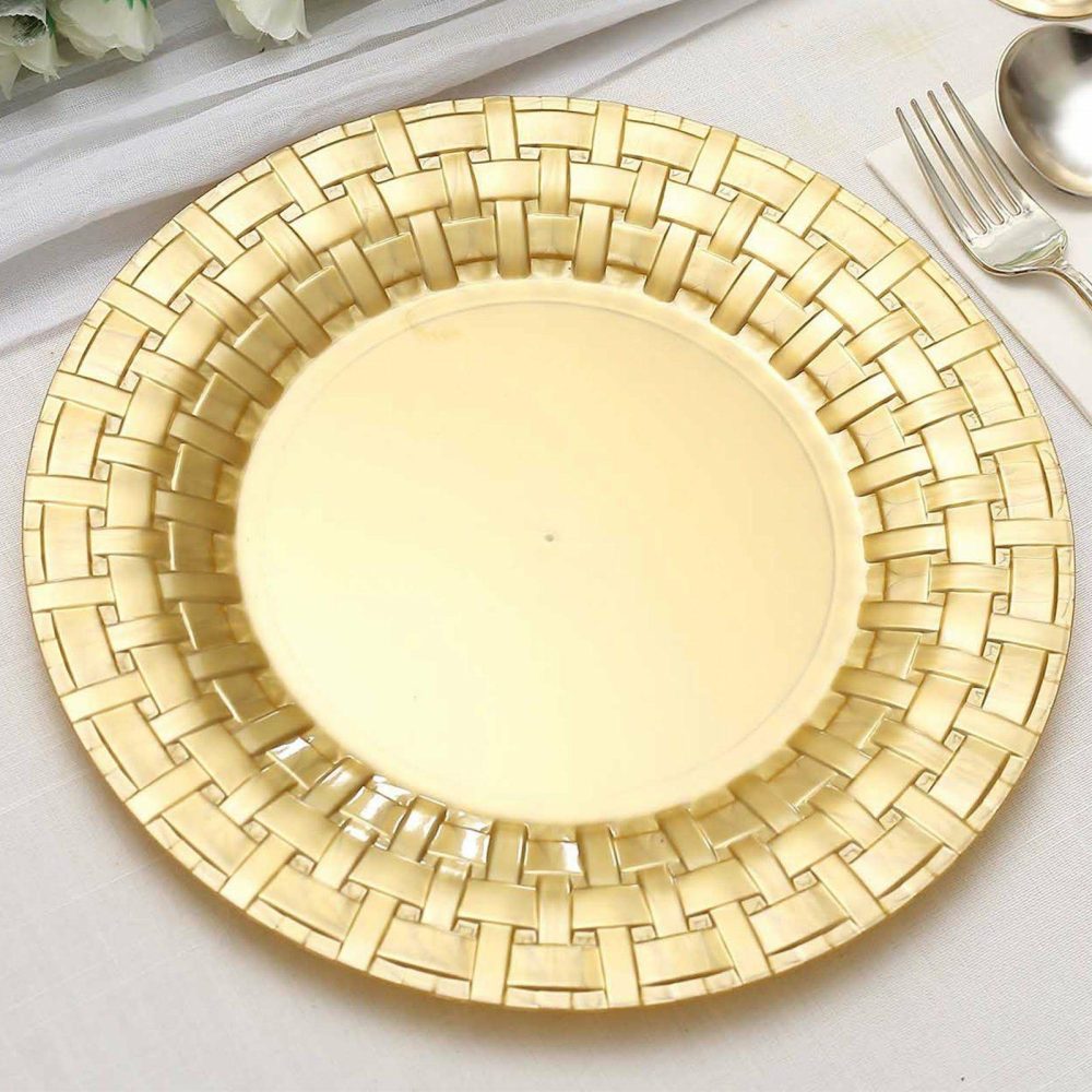 10 Pack Gold Basketweave Rim Plastic Dinner Plates, Round Disposable Plates 10″  |   Disposable Dinner Plates Disposable Dinner Plates Disposable Dinner Plates