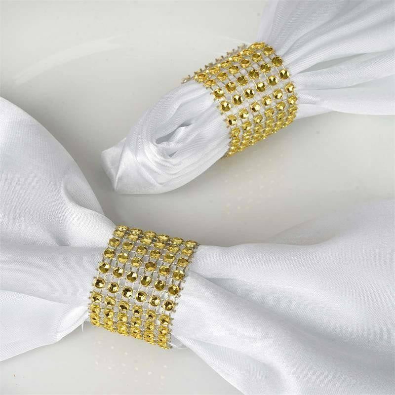 10 Pack Gold Diamond Rhinestone Napkin Rings, Chair Sash Velcro Brooch Buckle  |   Napkin Rings Cloth Napkins Gold