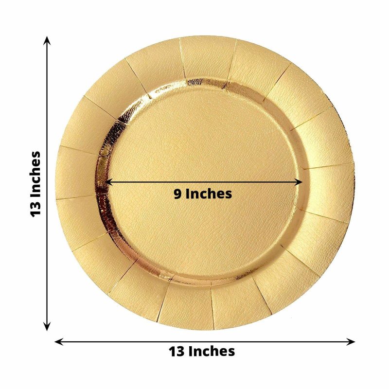 10 Pack Gold Disposable Charger Plates, Cardboard Serving Tray, Round with Leathery Texture 1100 GSM 13″  |   Eco-Friendly & Paper Plates Disposable Plates Eco-Friendly & Paper Plates