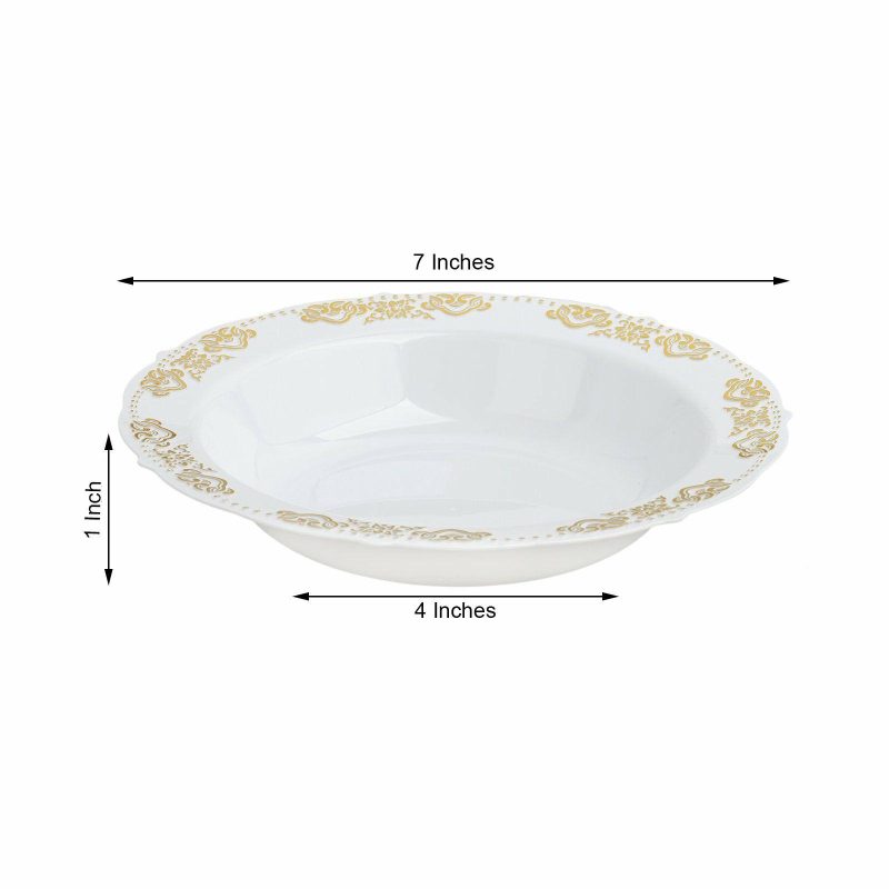 10 Pack Gold Embossed White Disposable Plastic Soup Bowl – Round With Scalloped Edges 12oz  |   Dessert Dishes & Snack Bowls Dessert Dishes & Snack Bowls Dessert Dishes & Snack Bowls