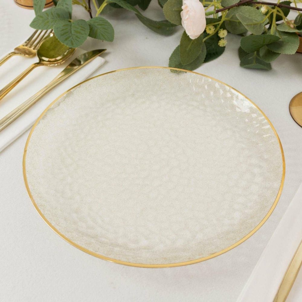 10 Pack Gold Glitter Clear Hammered Plastic Dinner Plates, Round Disposable Party Plates With Gold Rim – 9″  |   Disposable Dinner Plates Disposable Dinner Plates Clear/Glitter Gold