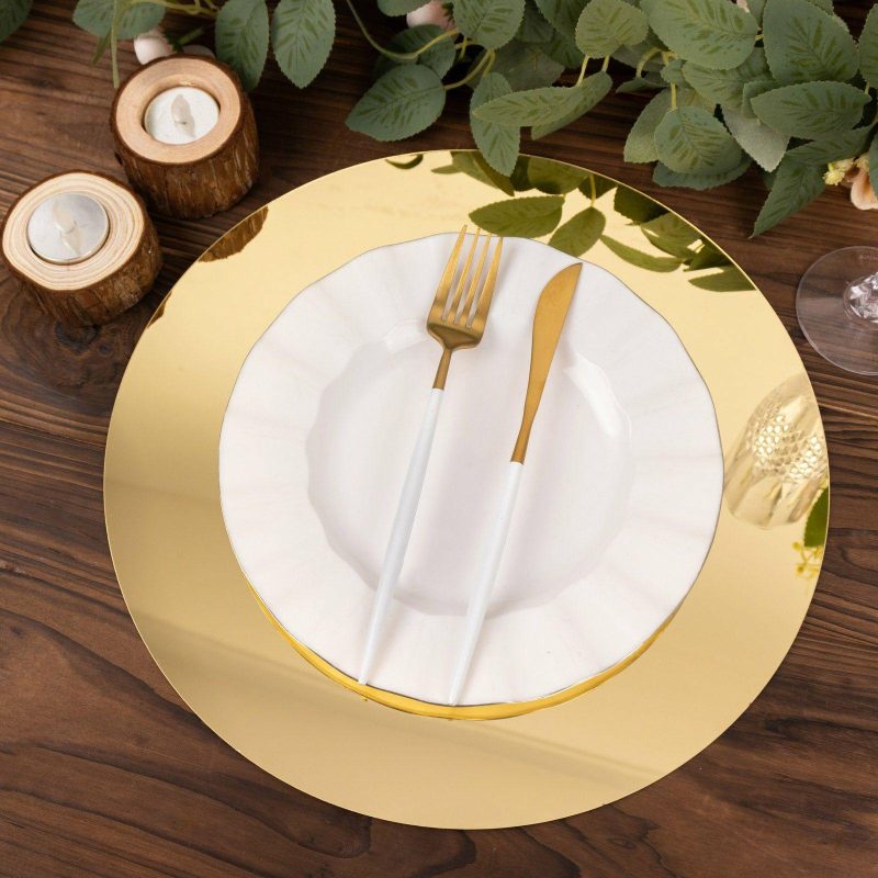 10 Pack Gold Mirror Acrylic Charger Plates For Table Setting, Lightweight Round Decorative Dining Plate Chargers 13″  |   Acrylic Charger Plates Acrylic Charger Plates Acrylic Charger Plates