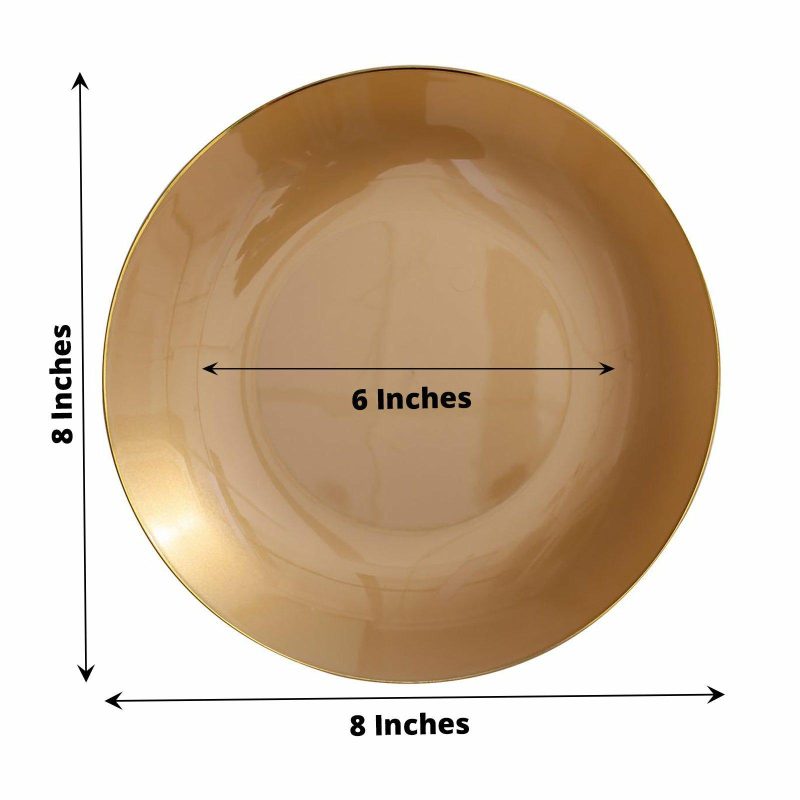 10 Pack Gold Round Plastic Dessert Plates With Gold Rim, Disposable Appetizer Salad Party Plates 8″  |   Disposable Salad/Dessert Plates Disposable Plates Disposable Salad/Dessert Plates