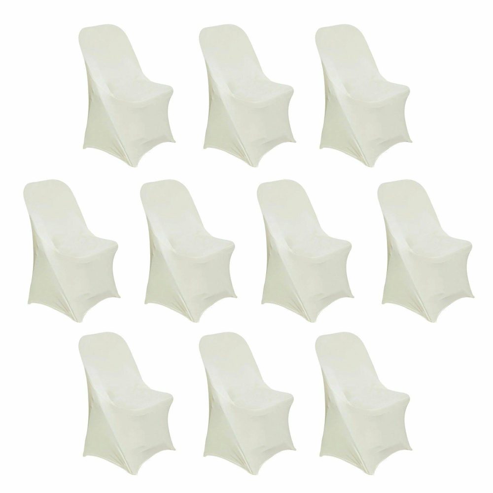 10 Pack Ivory Spandex Folding Slip On Chair Covers, Stretch Fitted Chair Covers – 160 GSM  |   Spandex Fitted Folding Chair Covers Spandex & Fitted