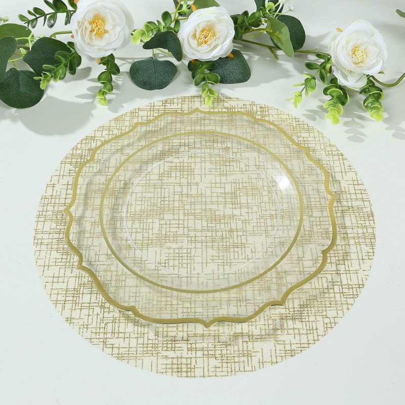 10 Pack Metallic Gold Glitter Mesh Round Placemats, 13″ Polyester Dining Table Mats  |   Reusable Placemats Charger Plates Metallic Gold