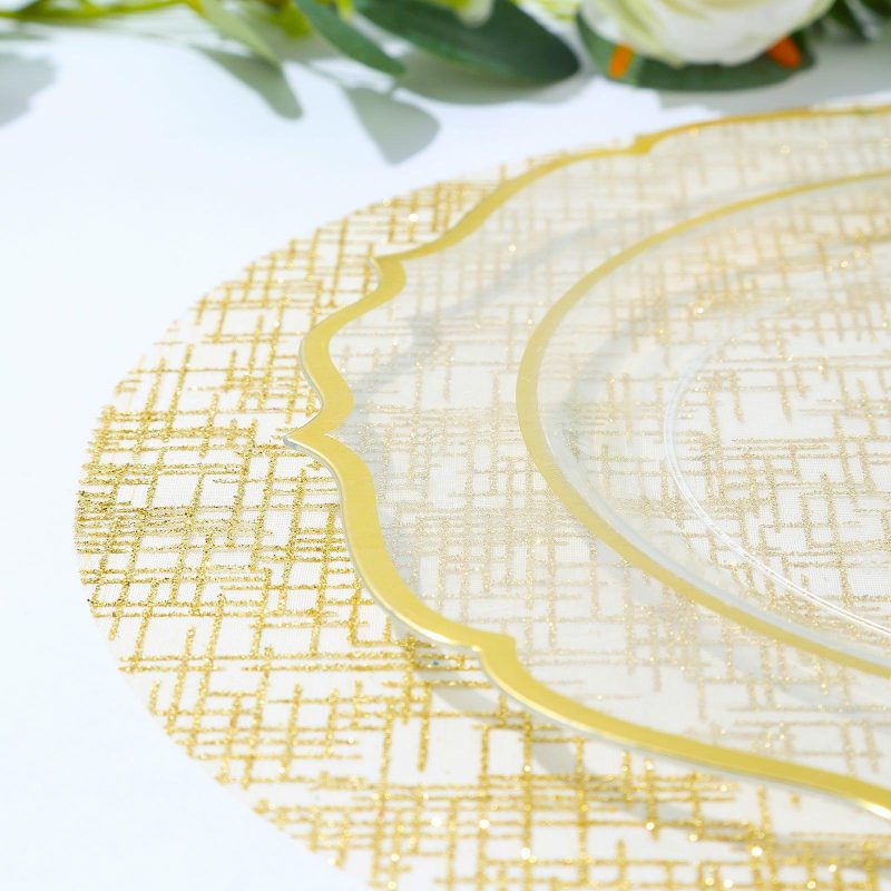 10 Pack Metallic Gold Glitter Mesh Round Placemats, 13″ Polyester Dining Table Mats  |   Reusable Placemats Charger Plates Metallic Gold