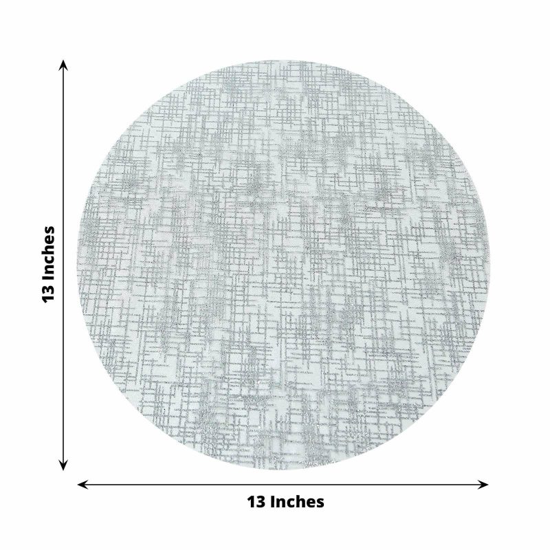 10 Pack Metallic Silver Glitter Mesh Round Placemats, 13″ Polyester Dining Table Mats  |   Reusable Placemats Charger Plates Metallic Silver