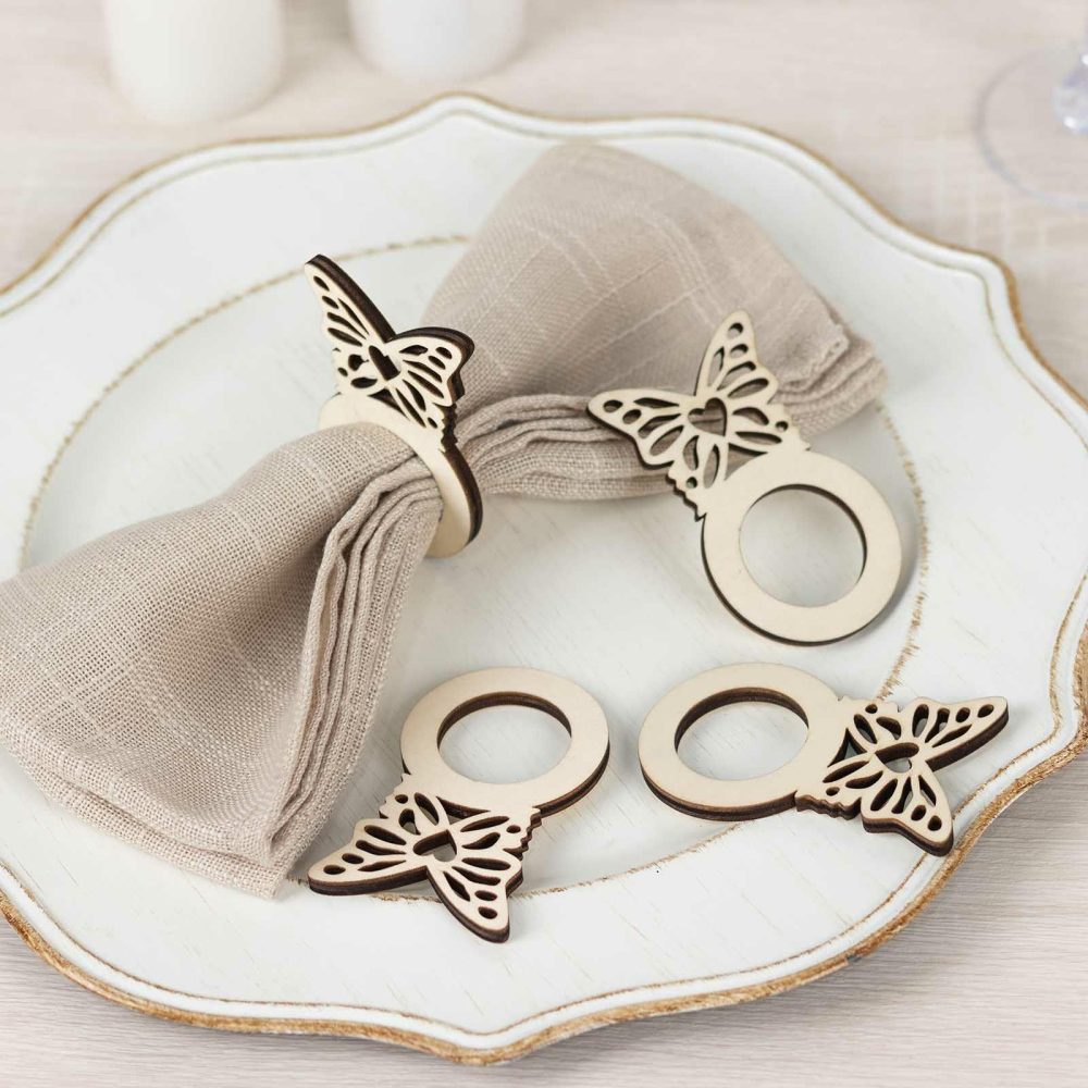 10 Pack Natural Wooden Butterfly Rustic Napkin Rings, Boho Farmhouse Napkin Holders – 3″  |   Napkin Rings Cloth Napkins Butterfly