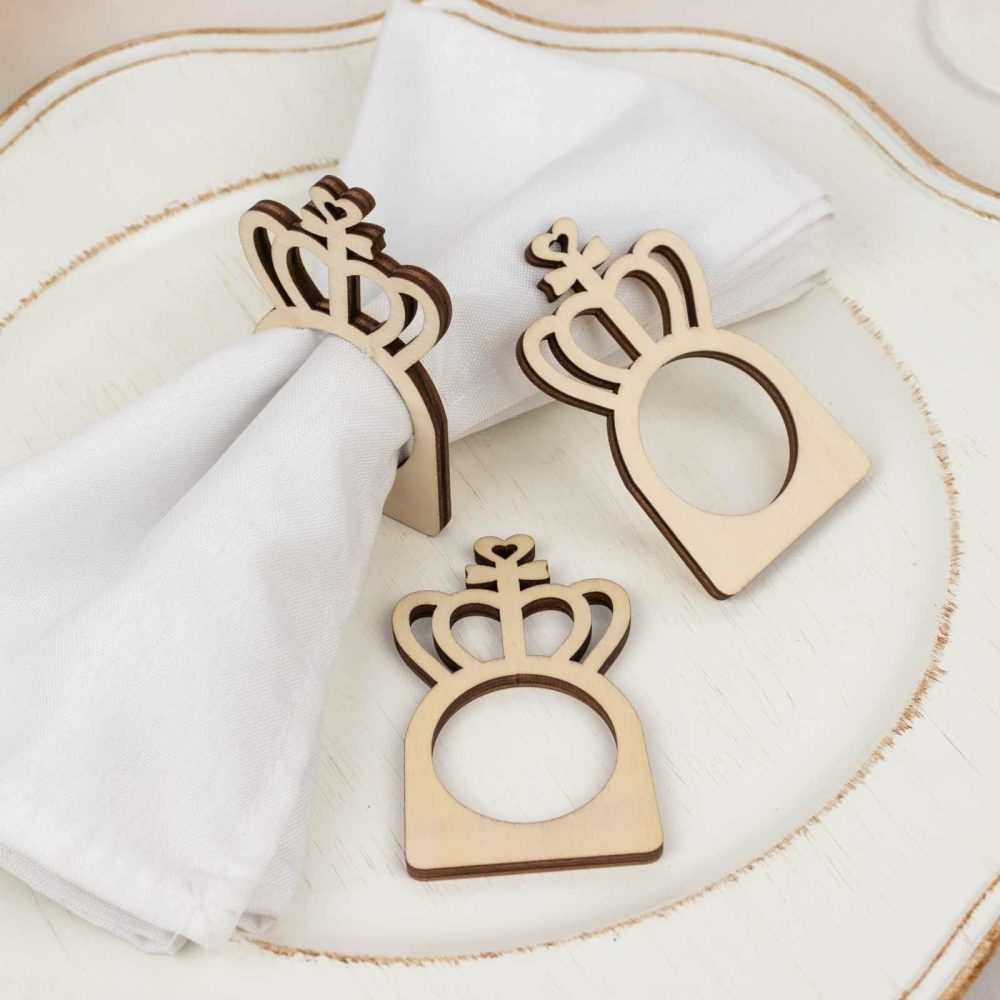 10 Pack Natural Wooden Princess Crown Rustic Napkin Rings, Boho Farmhouse Napkin Holders – 3″  |   Napkin Rings Cloth Napkins Napkin Rings