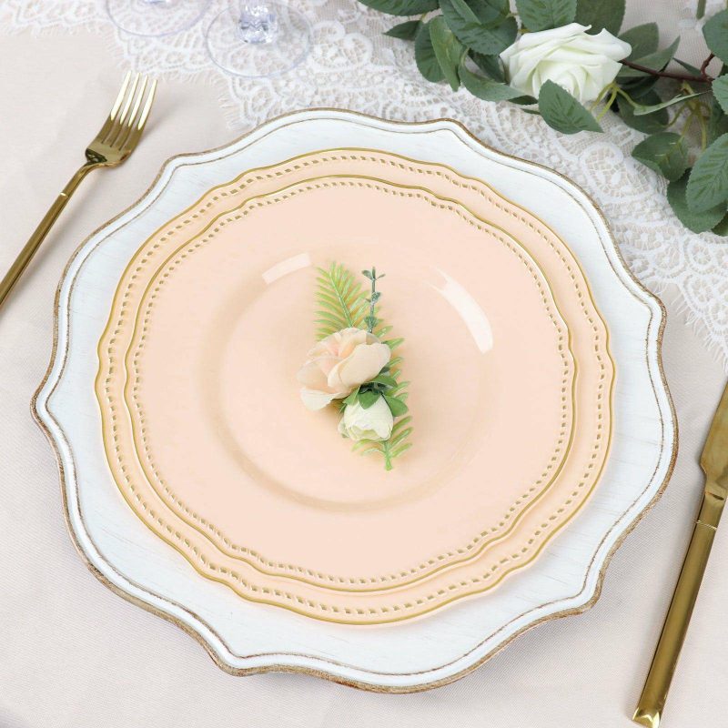 10 Pack Nude / Gold Scalloped Rim Plastic Dinner Plates, Disposable Party Plates 9″  |   Disposable Dinner Plates Disposable Dinner Plates Disposable Dinner Plates