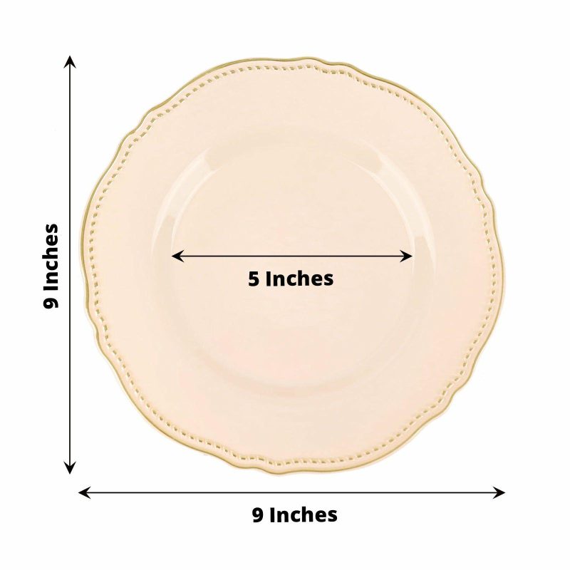 10 Pack Nude / Gold Scalloped Rim Plastic Dinner Plates, Disposable Party Plates 9″  |   Disposable Dinner Plates Disposable Dinner Plates Disposable Dinner Plates