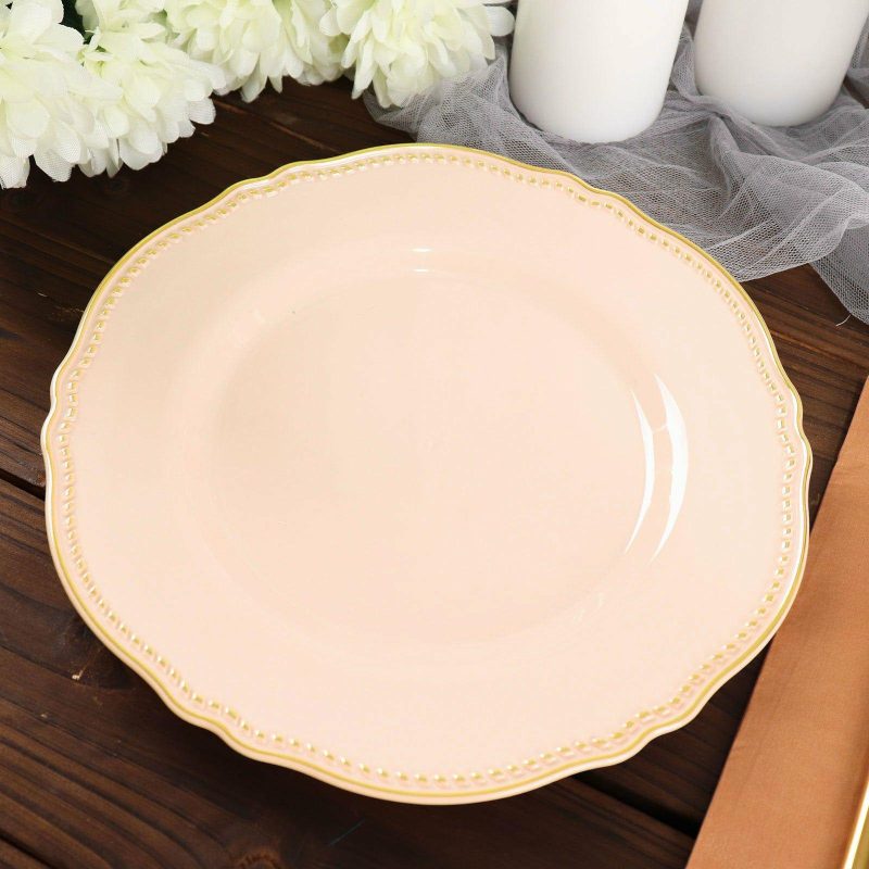 10 Pack Nude / Gold Scalloped Rim Plastic Dinner Plates, Disposable Party Plates 9″  |   Disposable Dinner Plates Disposable Dinner Plates Disposable Dinner Plates