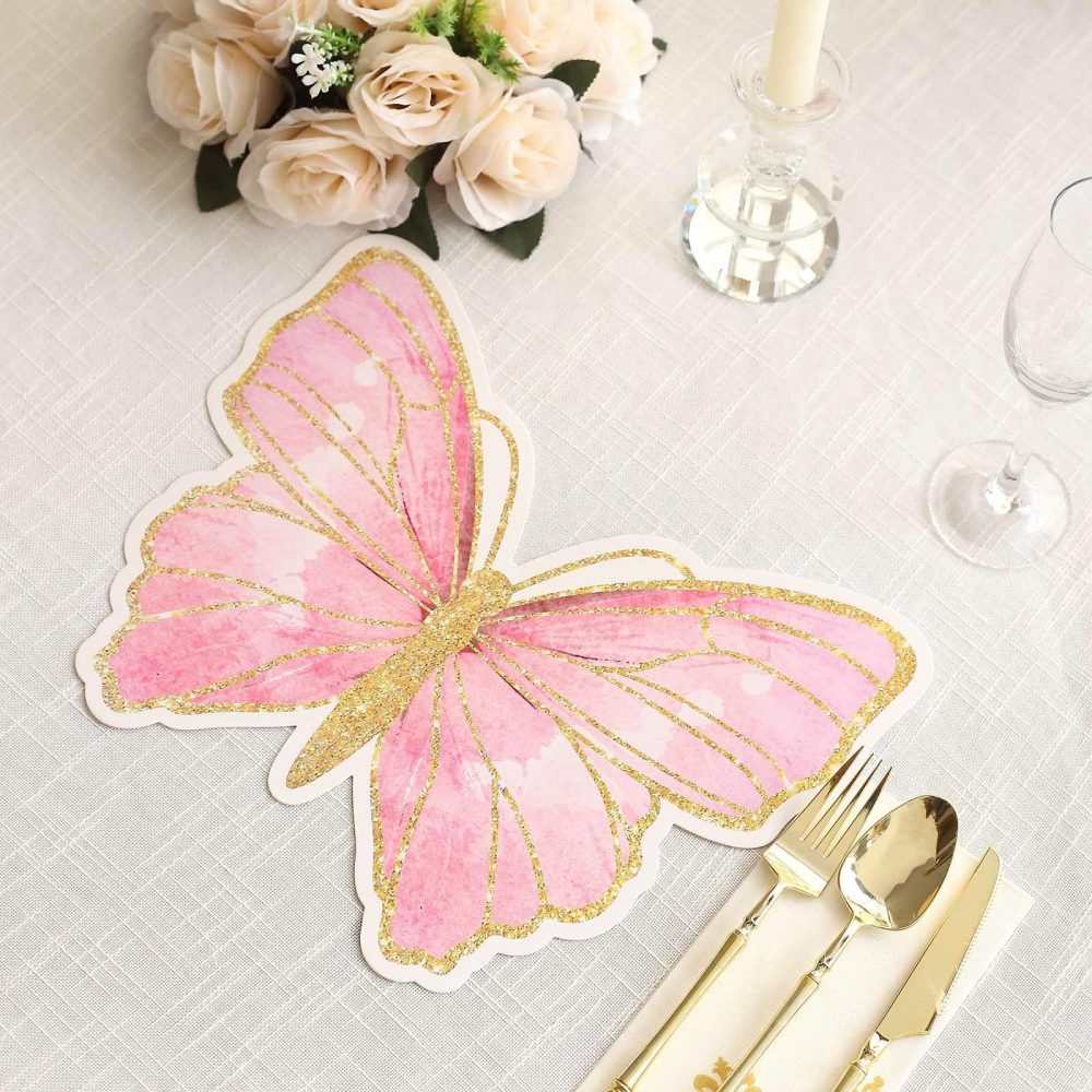 10 Pack Pink Gold Glitter Butterfly Cardboard Paper Placemats, 14″ Disposable Table Mats – 400GSM  |   Paper Chargers & Trays Paper Chargers & Trays Paper Chargers & Trays