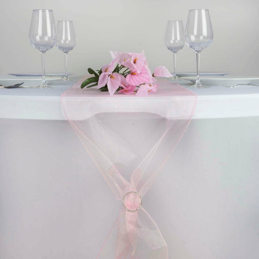 10 Pack Pink Sheer Organza Table Runners – 14″x108″  |   Organza & Chiffon Organza & Chiffon Organza & Chiffon