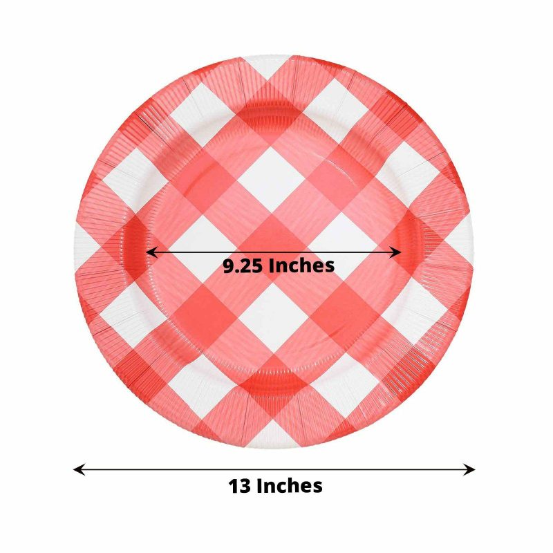 10 Pack Red / White Buffalo Plaid Disposable Serving Trays, Round Checkered Sunray Cardboard Charger Plates 350 GSM 13″  |   Paper Chargers & Trays Paper Chargers & Trays Paper Chargers & Trays