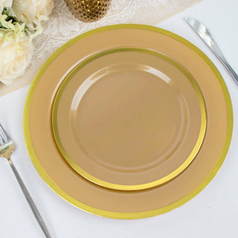 10 Pack Regal Gold Round Plastic Dessert Plates, Disposable Appetizer Salad Plates 7″  |   Disposable Salad/Dessert Plates Disposable Plates Disposable Salad/Dessert Plates