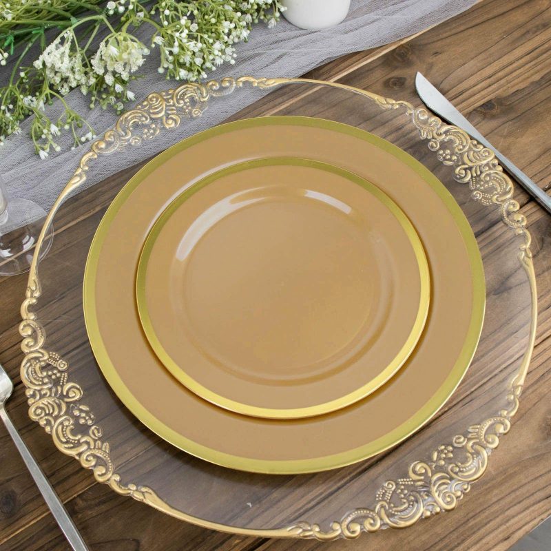 10 Pack Regal Gold Round Plastic Dessert Plates, Disposable Appetizer Salad Plates 7″  |   Disposable Salad/Dessert Plates Disposable Plates Disposable Salad/Dessert Plates