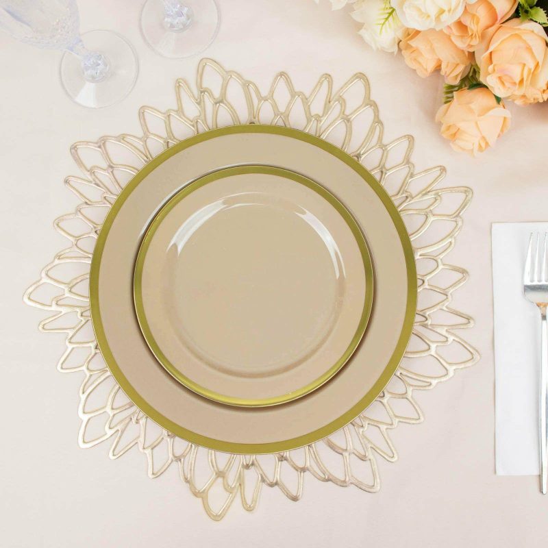 10 Pack Regal Taupe and Gold Round Plastic Dessert Plates, Disposable Appetizer Salad Plates 7″  |   Disposable Salad/Dessert Plates Disposable Plates Disposable Salad/Dessert Plates