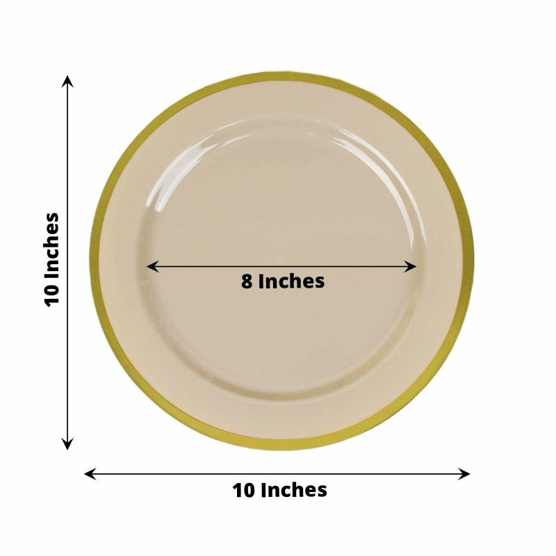 10 Pack Regal Taupe and Gold Round Plastic Dinner Plates 10″  |   Disposable Dinner Plates Disposable Dinner Plates Disposable Dinner Plates