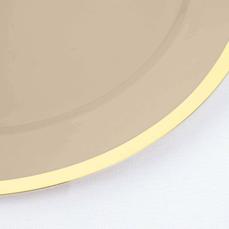 10 Pack Regal Taupe and Gold Round Plastic Dinner Plates 10″  |   Disposable Dinner Plates Disposable Dinner Plates Disposable Dinner Plates