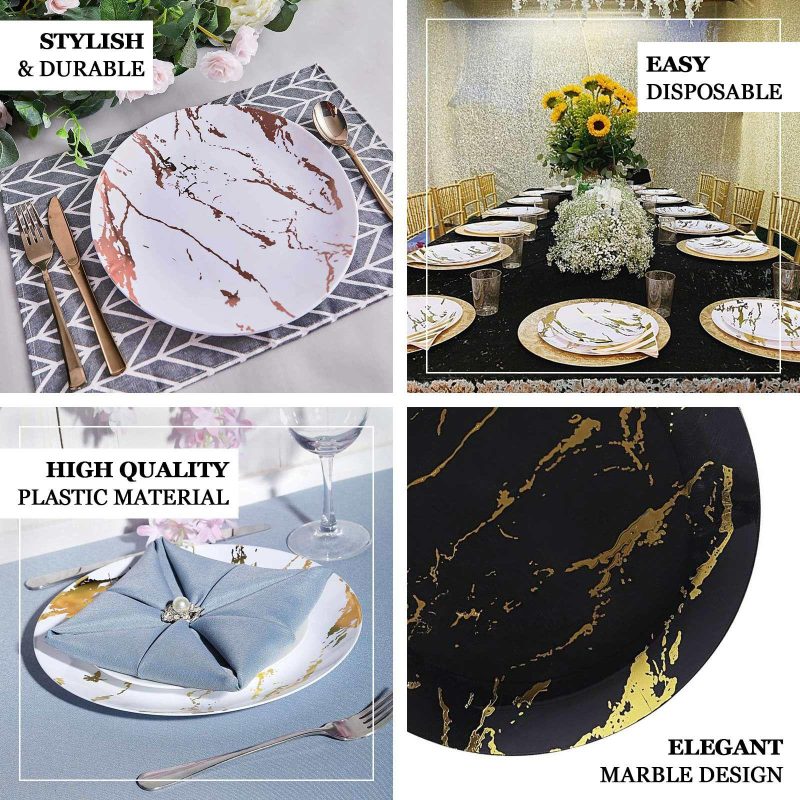 10 Pack Rose Gold and White Marble Plastic Appetizer Salad Plates 8″  |   Disposable Salad/Dessert Plates Disposable Plates Disposable Salad/Dessert Plates