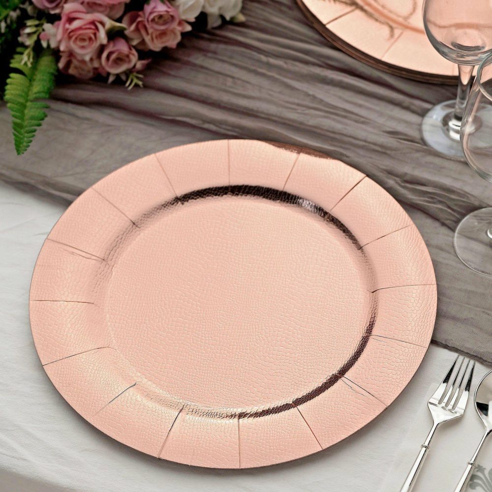 10 Pack Rose Gold Disposable Charger Plates, Cardboard Serving Tray, Round with Leathery Texture 1100 GSM 13″  |   Eco-Friendly & Paper Plates Disposable Plates Eco-Friendly & Paper Plates