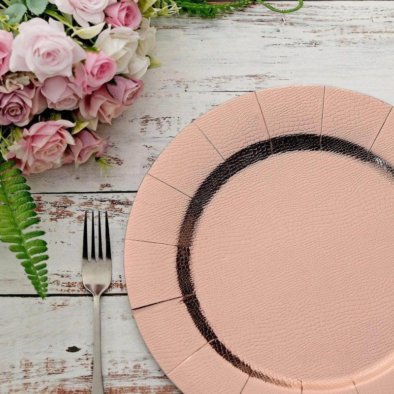 10 Pack Rose Gold Disposable Charger Plates, Cardboard Serving Tray, Round with Leathery Texture 1100 GSM 13″  |   Eco-Friendly & Paper Plates Disposable Plates Eco-Friendly & Paper Plates