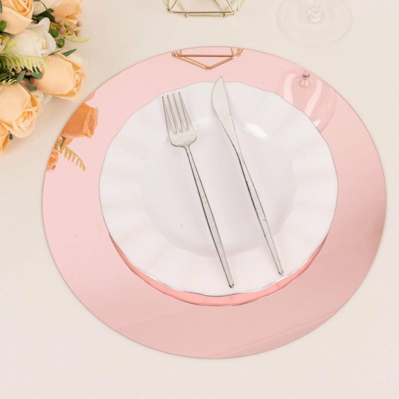 10 Pack Rose Gold Mirror Acrylic Charger Plates For Table Setting, Lightweight Round Decorative Dining Plate Chargers 13″  |   Acrylic Charger Plates Acrylic Charger Plates Acrylic Charger Plates