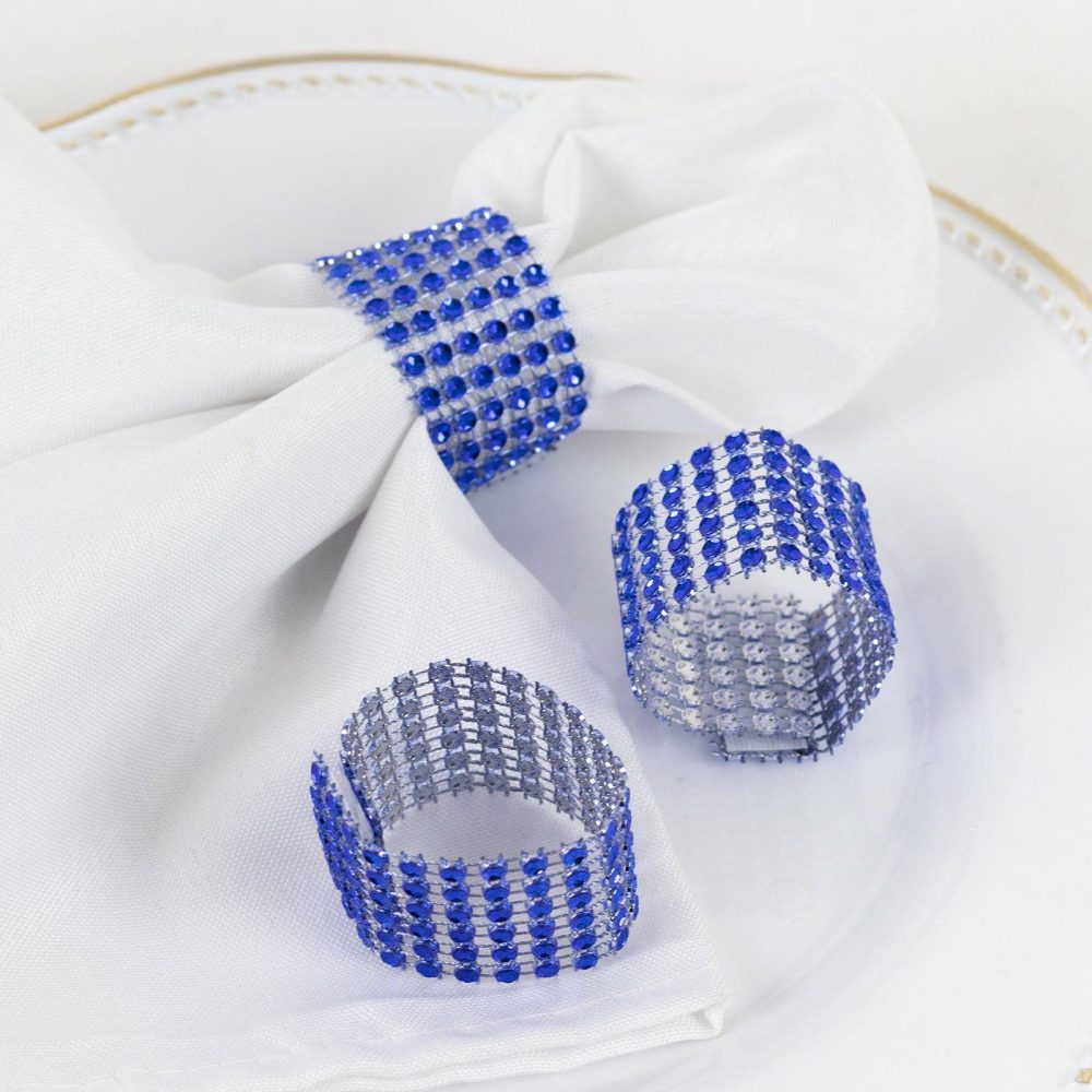 10 Pack Royal Blue Diamond Rhinestone Napkin Rings, Chair Sash Velcro Brooch Buckle  |   Napkin Rings Cloth Napkins Napkin Rings