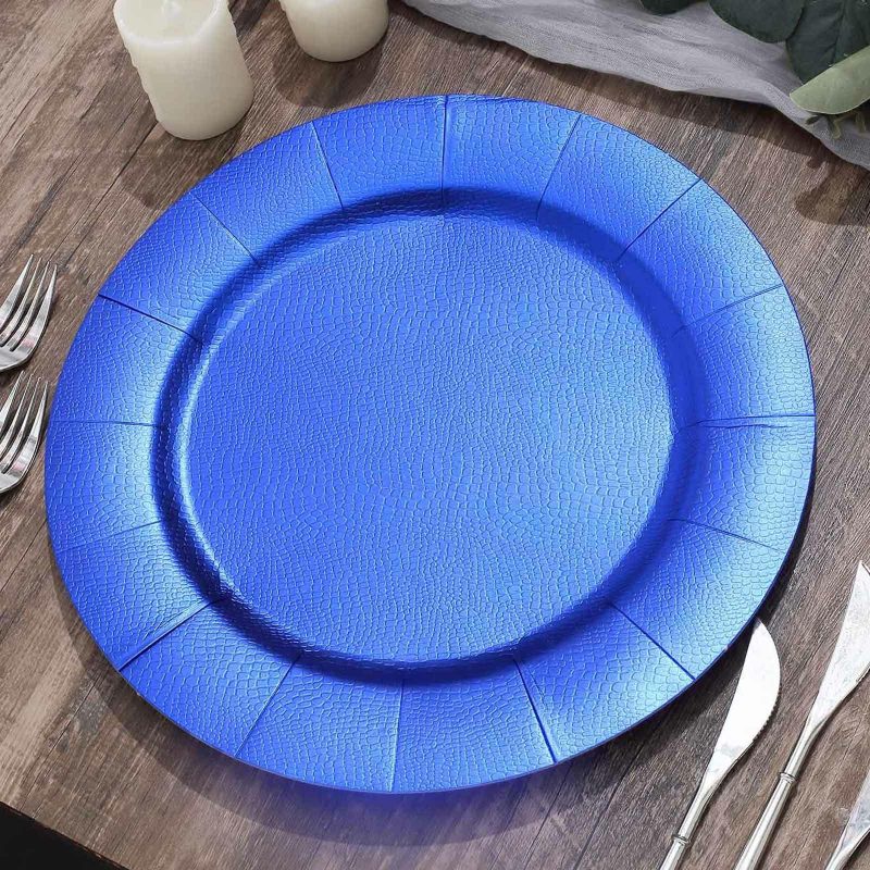 10 Pack Royal Blue Leather Textured Disposable Charger Plates, Round Cardboard Serving Trays 1100 GSM 13″  |   Paper Chargers & Trays Paper Chargers & Trays Paper Chargers & Trays