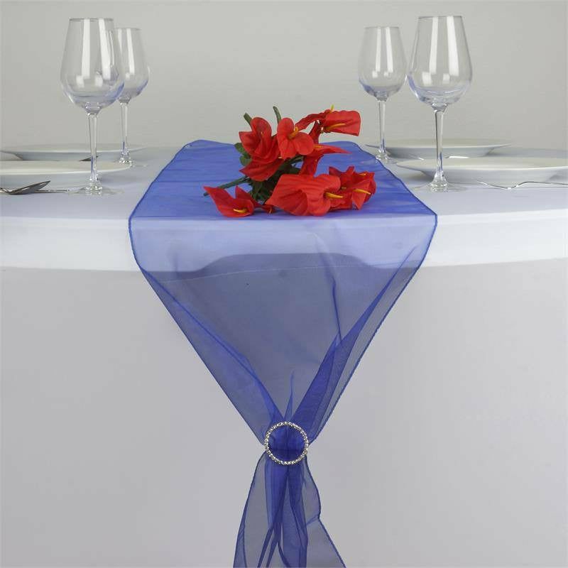 10 Pack Royal Blue Sheer Organza Table Runners – 14″x108″  |   Organza & Chiffon Organza & Chiffon Organza & Chiffon