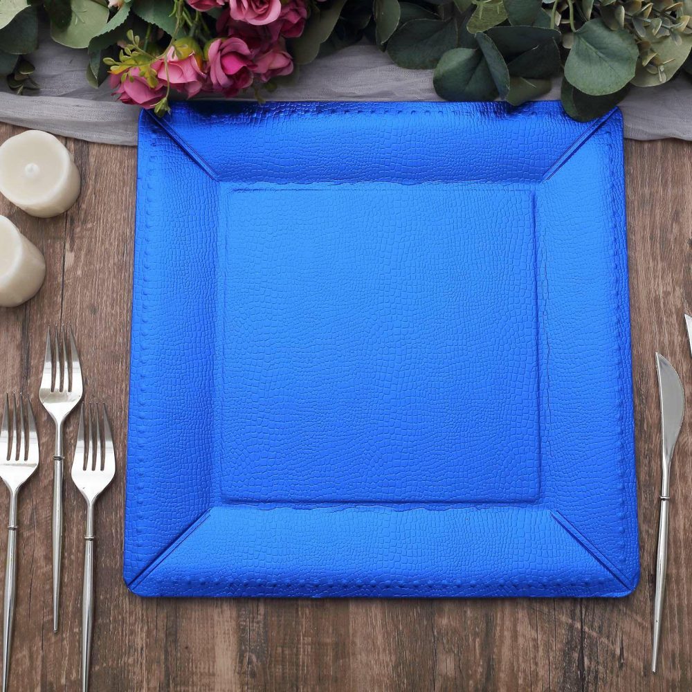 10 Pack Royal Blue Textured Disposable Square Serving Trays, Leather Like Cardboard Charger Plates 1100 GSM 13″  |   Paper Chargers & Trays Paper Chargers & Trays Paper Chargers & Trays