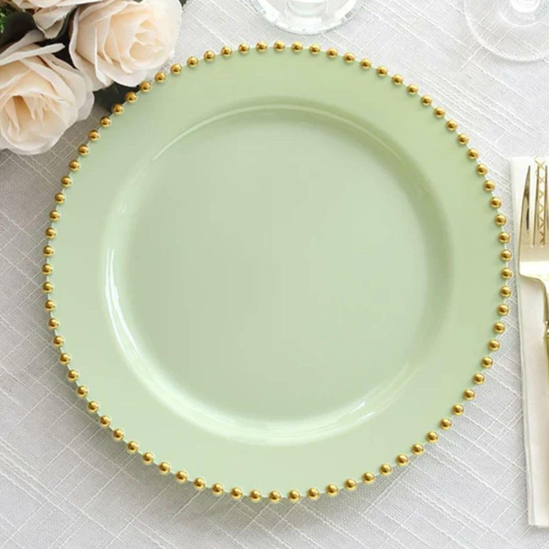 10 Pack Sage Green Plastic Dinner Plates with Gold Beaded Rim, Round Disposable Party Plates – 10″  |   Disposable Dinner Plates Disposable Dinner Plates Disposable Dinner Plates