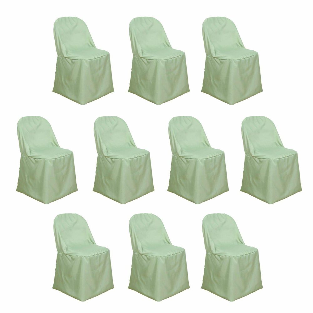 10 Pack Sage Green Polyester Folding Chair Covers, Reusable Stain Resistant Slip On Chair Covers  |   Polyester & Satin Folding Chair Covers Polyester & Satin