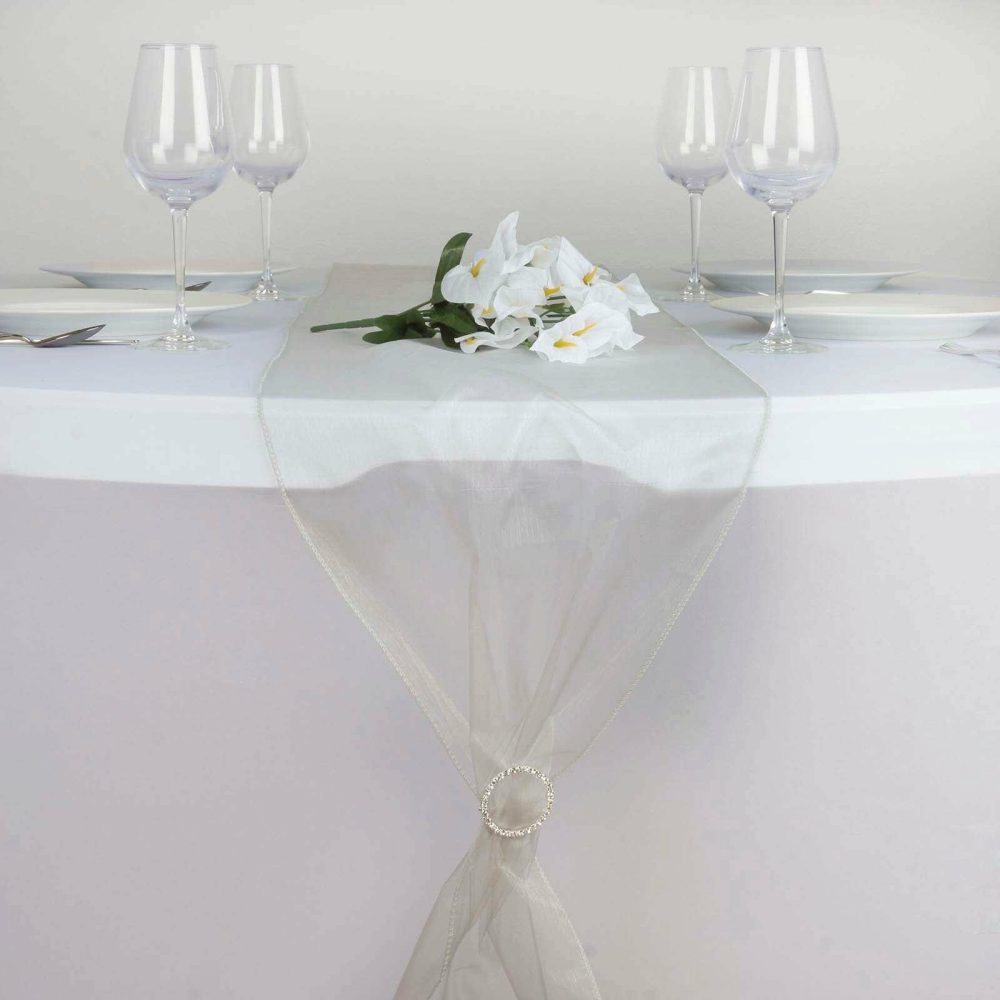 10 Pack Silver Sheer Organza Table Runners – 14″x108″  |   Organza & Chiffon Organza & Chiffon Organza & Chiffon