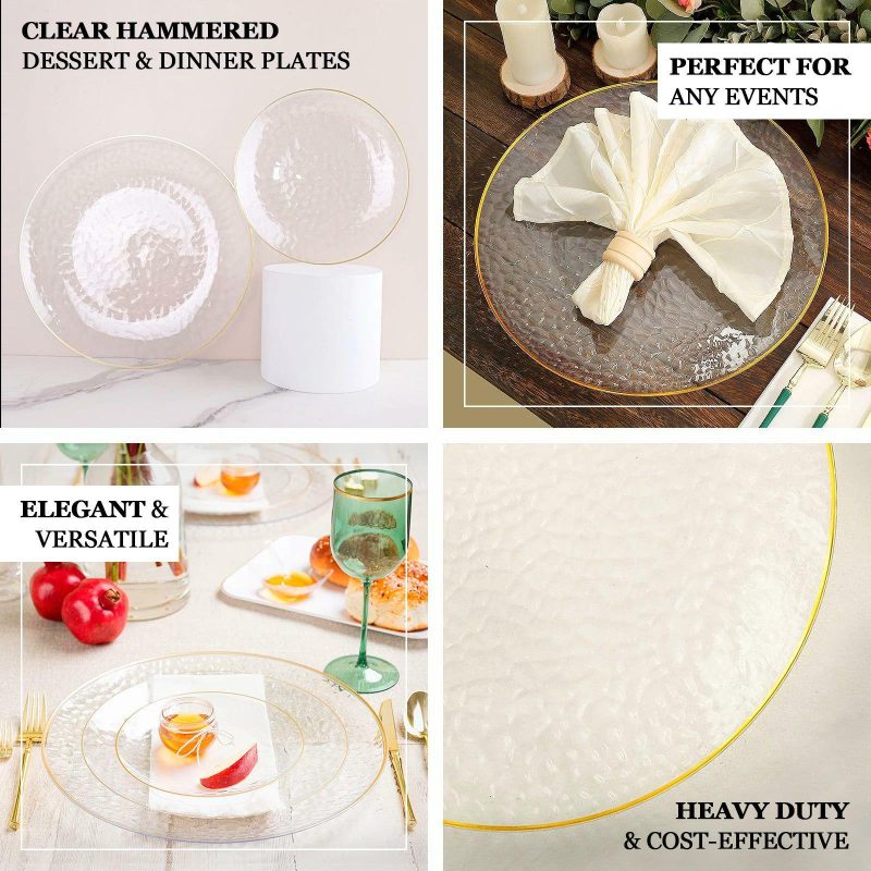 10 Pack Transparent Blush Hammered Economy Plastic Charger Plates With Gold Rim, Round Dinner Chargers Event Tabletop Decor – 13″  |   Acrylic Charger Plates Acrylic Charger Plates Acrylic Charger Plates