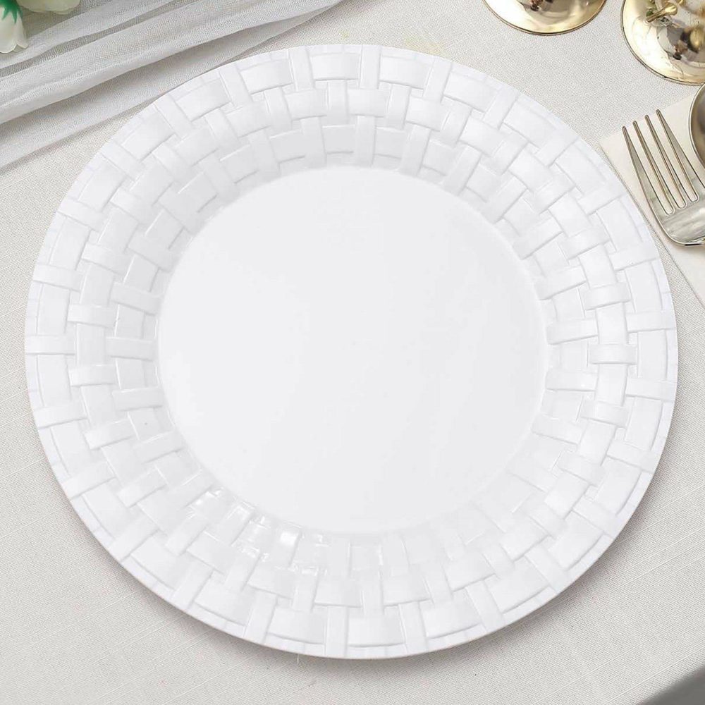 10 Pack White Basketweave Rim Plastic Dinner Plates, Round Disposable Plates 10″  |   Disposable Dinner Plates Disposable Dinner Plates Disposable Dinner Plates