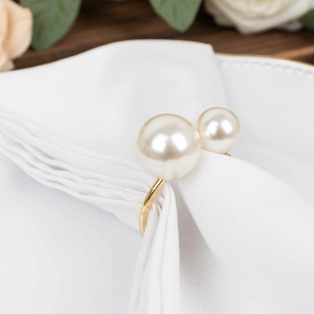 10 Pack White Pearl Gold Metal Napkin Rings Dining Table Decor, Elegant Round Wedding Napkin Holders – 2.5″  |   Napkin Rings Cloth Napkins Napkin Rings