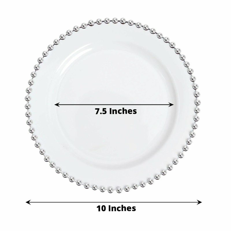 10 Pack White / Silver Beaded Rim Plastic Dinner Plates, Disposable Round Party Plates 10″  |   Disposable Dinner Plates Disposable Dinner Plates Disposable Dinner Plates