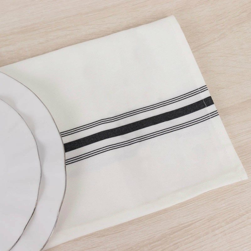 10 Pack White Spun Polyester Bistro Napkins with Black Reverse Stripes, Premium Restaurant Quality Cloth Napkins – 18″x22″  |   Polyester Cloth Napkins Black