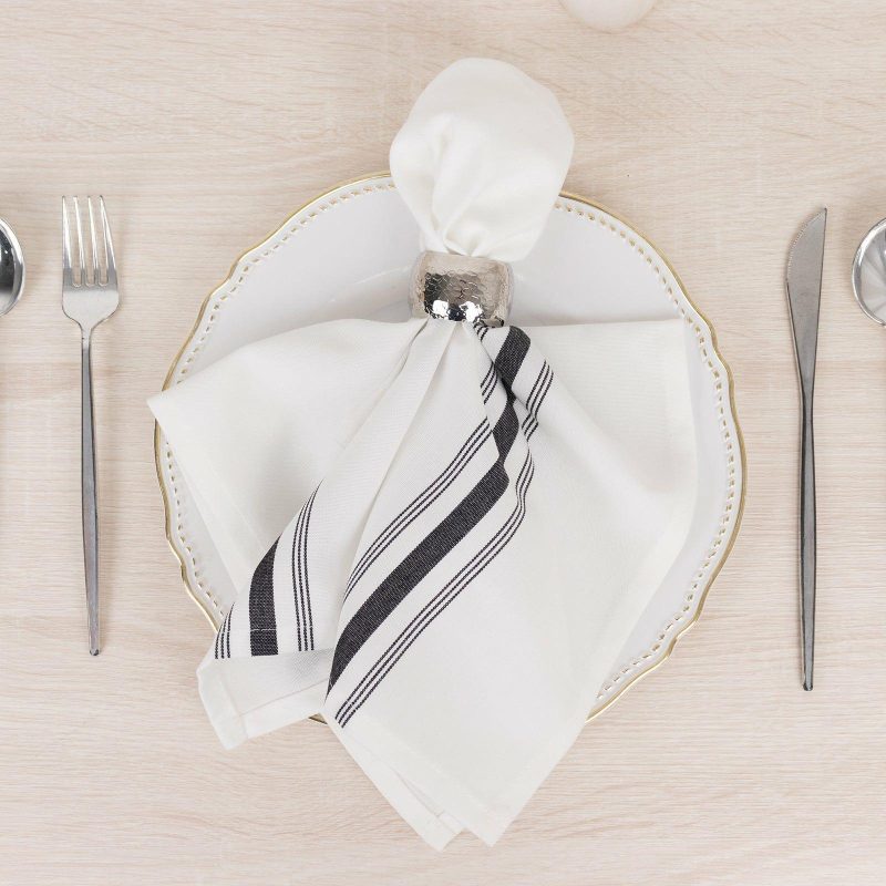 10 Pack White Spun Polyester Bistro Napkins with Black Reverse Stripes, Premium Restaurant Quality Cloth Napkins – 18″x22″  |   Polyester Cloth Napkins Black