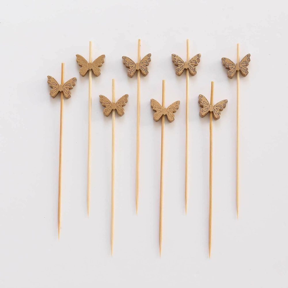 100 Pack Natural Biodegradable Butterfly Cocktail Sticks, Eco Friendly Bamboo Skewers Party Picks – 5″  |   Serving Utensils & Picks Plastic Cutlery & Utensils Butterfly