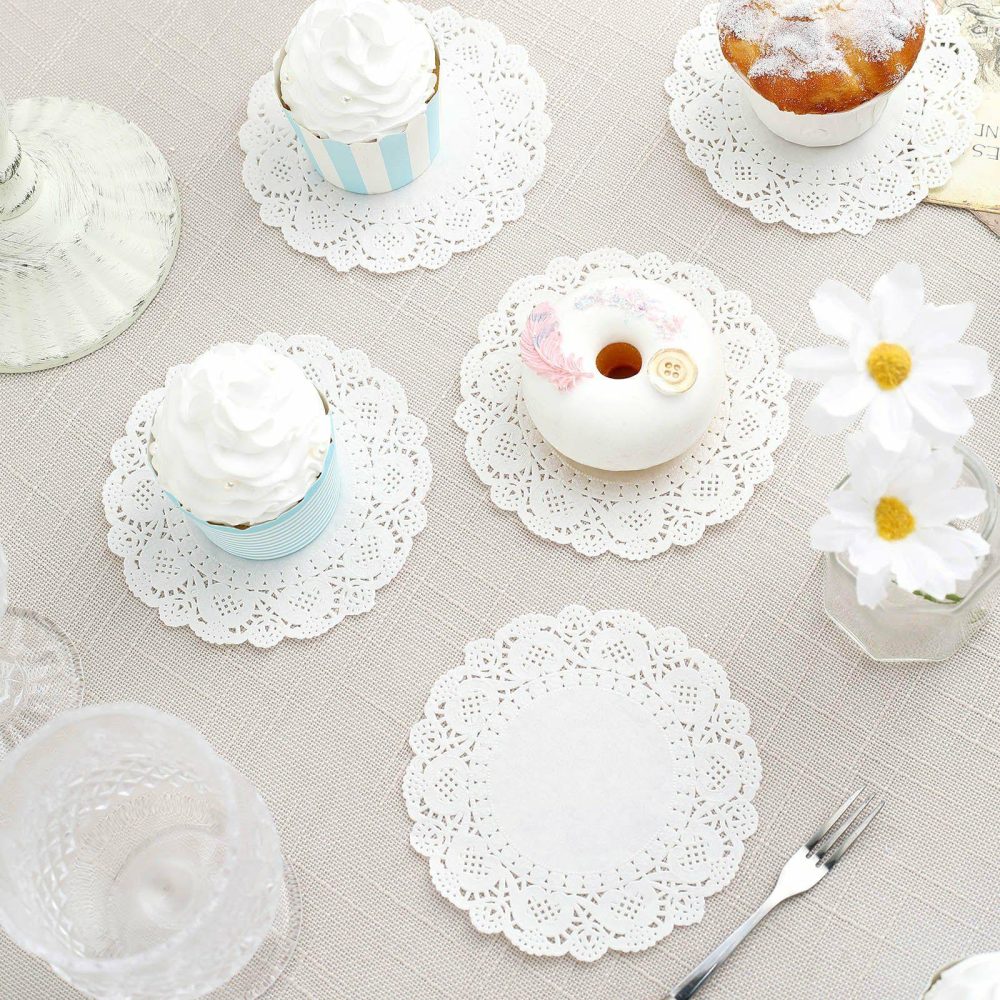 100 Pcs White Round Food Grade Paper Lace Doilies 4″  |   Mini Trays & Jars Mini Dishes & Bowls Mini Trays & Jars