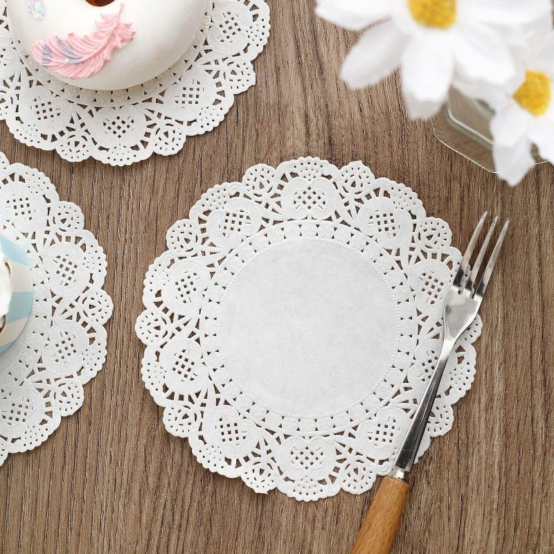 100 Pcs White Round Food Grade Paper Lace Doilies 4″  |   Mini Trays & Jars Mini Dishes & Bowls Mini Trays & Jars